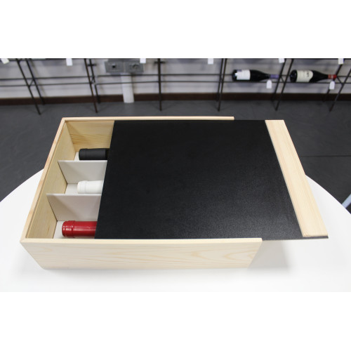 WOODEN WINE BOX FOR 3 BOTTLES WITH WHITEBOARD COVER