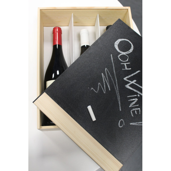 WOODEN WINE BOX FOR 3 BOTTLES WITH WHITEBOARD COVER
