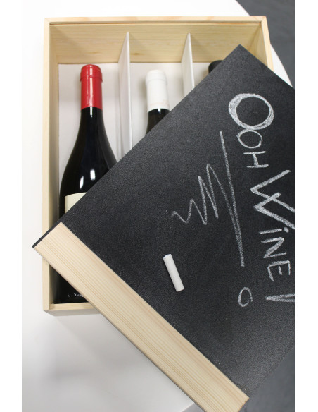 WOODEN WINE BOX FOR 3 BOTTLES WITH WHITEBOARD COVER
