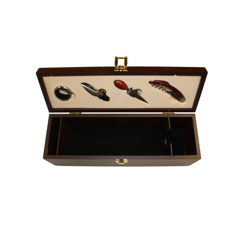 PERSONALIZED WOODEN WINE BOX WITH WINE ACCESSORIES - ARIEL